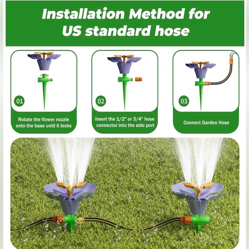 Rotating Flower Garden Sprinkler for Yard Multiple Spray Modes Easy Hose Hook - Picture 10 of 16
